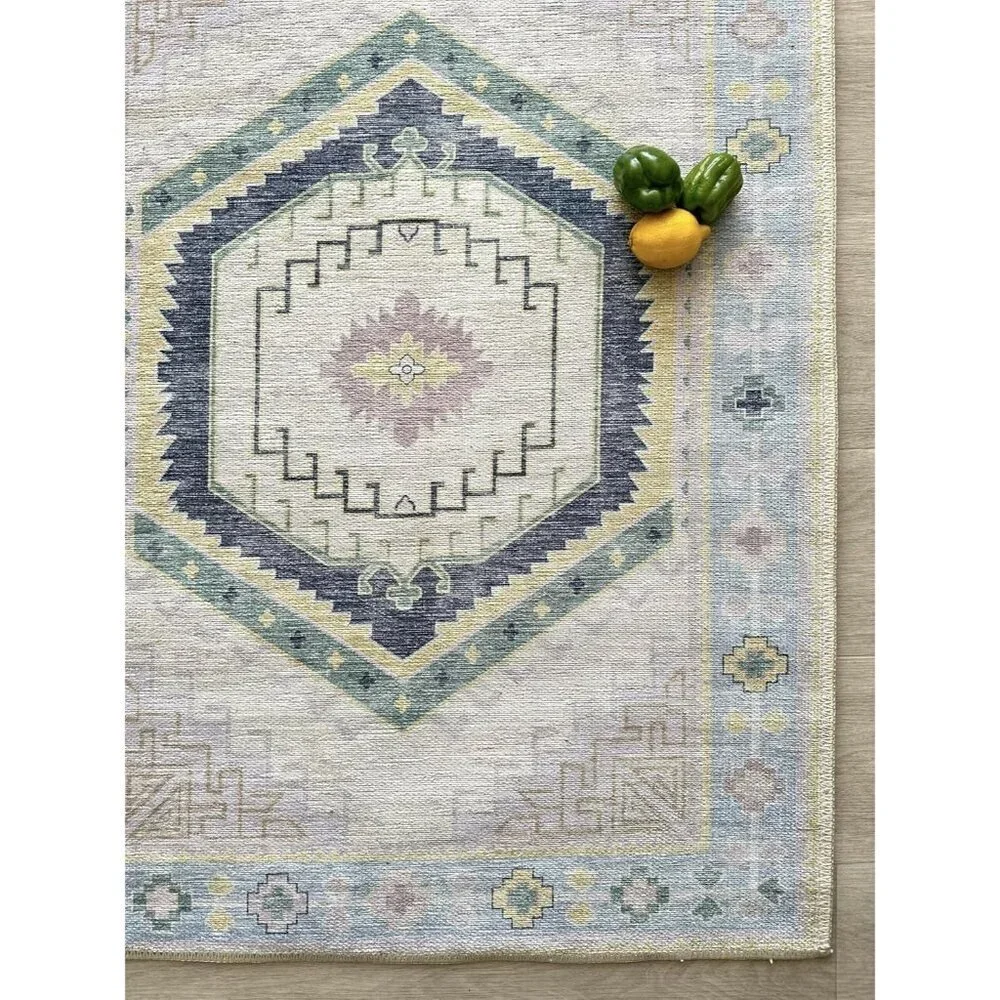 2'x3' Turkish Oushak Rug Vintage Floral Pastel Machine Washable Cotton Pastel